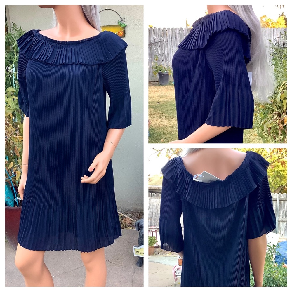 🎉HP NWT Sz6 “Francies Bardot” Ted Baker London Pleated Dress Shoulder Neckline - Picture 4 of 16